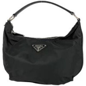 Prada Plate Shoulder Bag Hobo Tessuto Nero Black